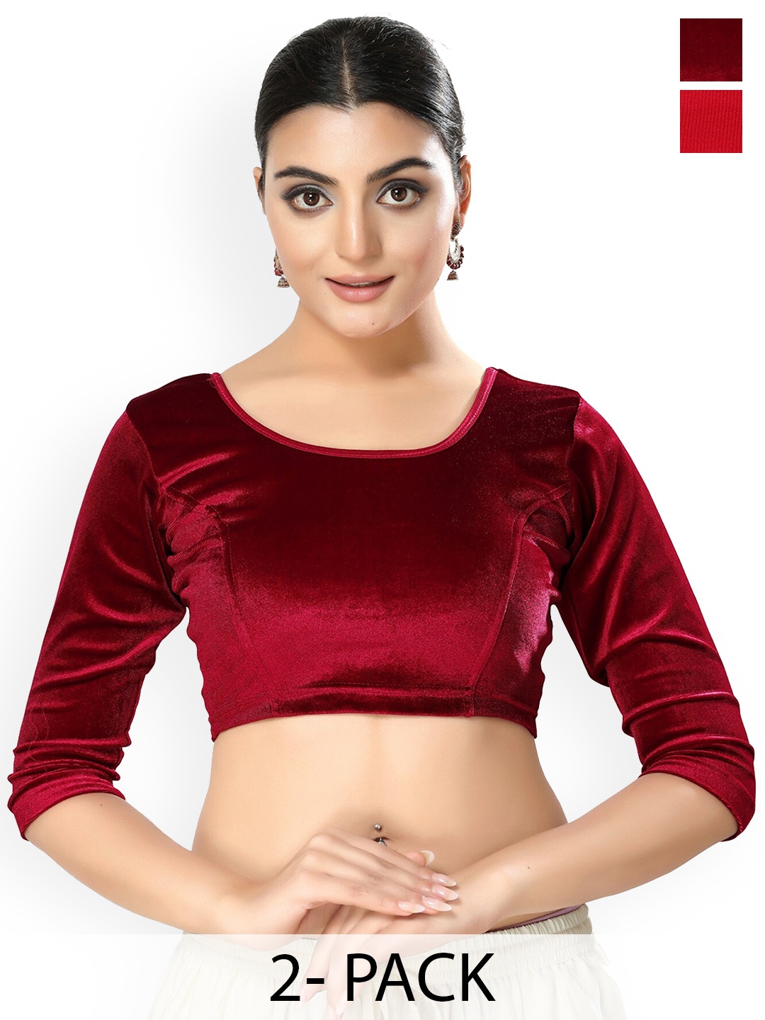 

SALWAR STUDIO Pack of 2 Cotton Lycra Saree Blouse, Red