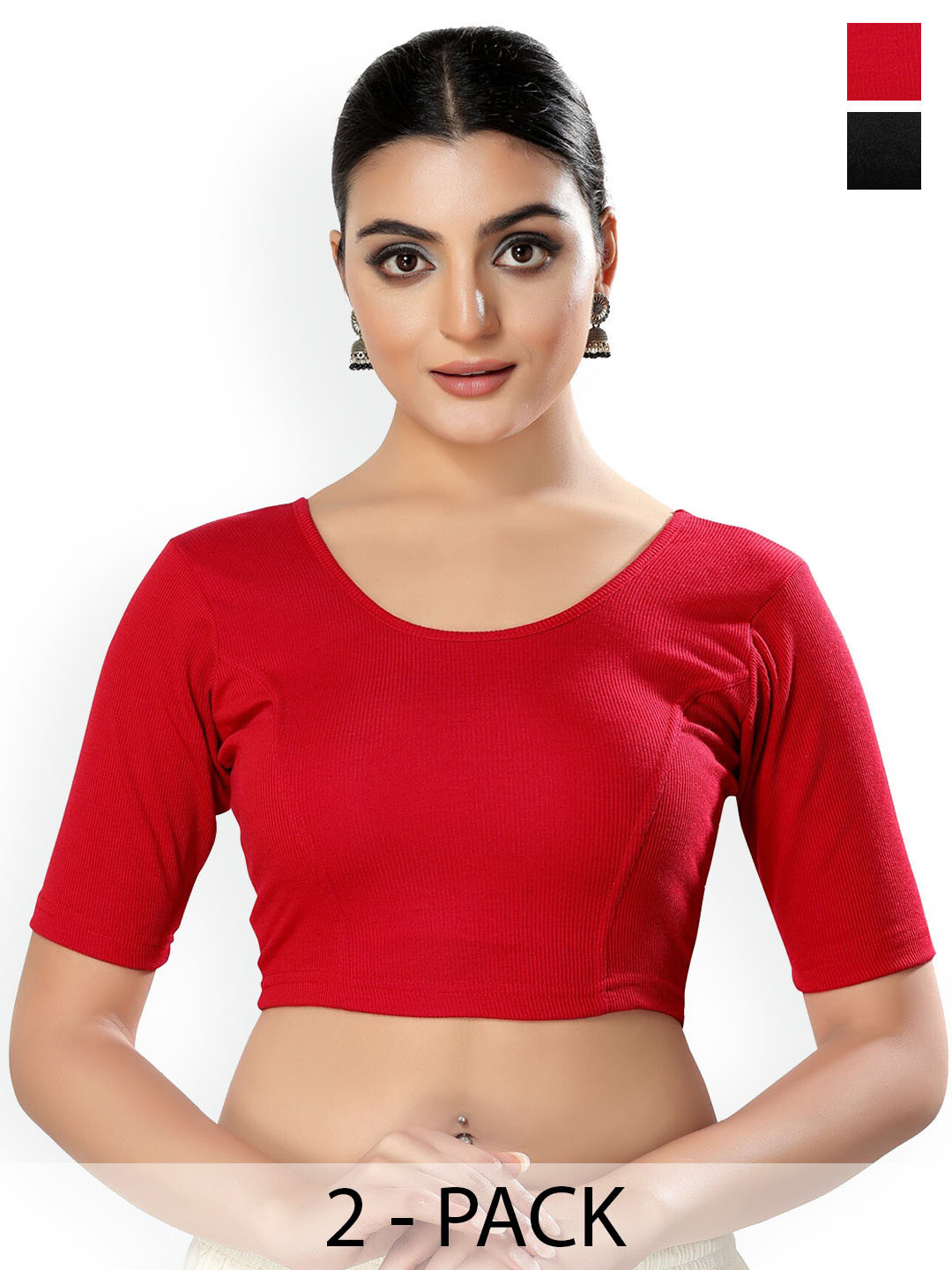 

SALWAR STUDIO Pack Of 2 Cotton Saree Blouse, Red