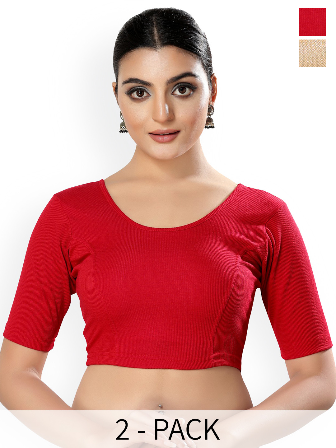 

SALWAR STUDIO Pack of 2 Cotton Saree Blouse, Red