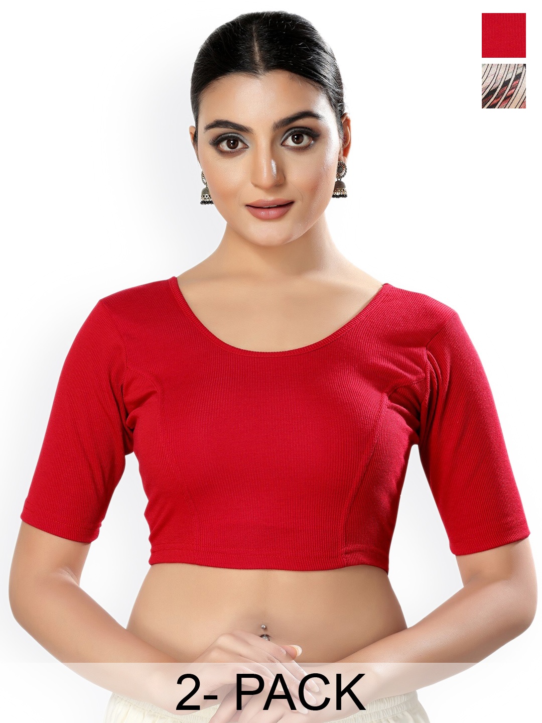 

SALWAR STUDIO Pack Of 2 Lycra Readymade Saree Blouse, Red