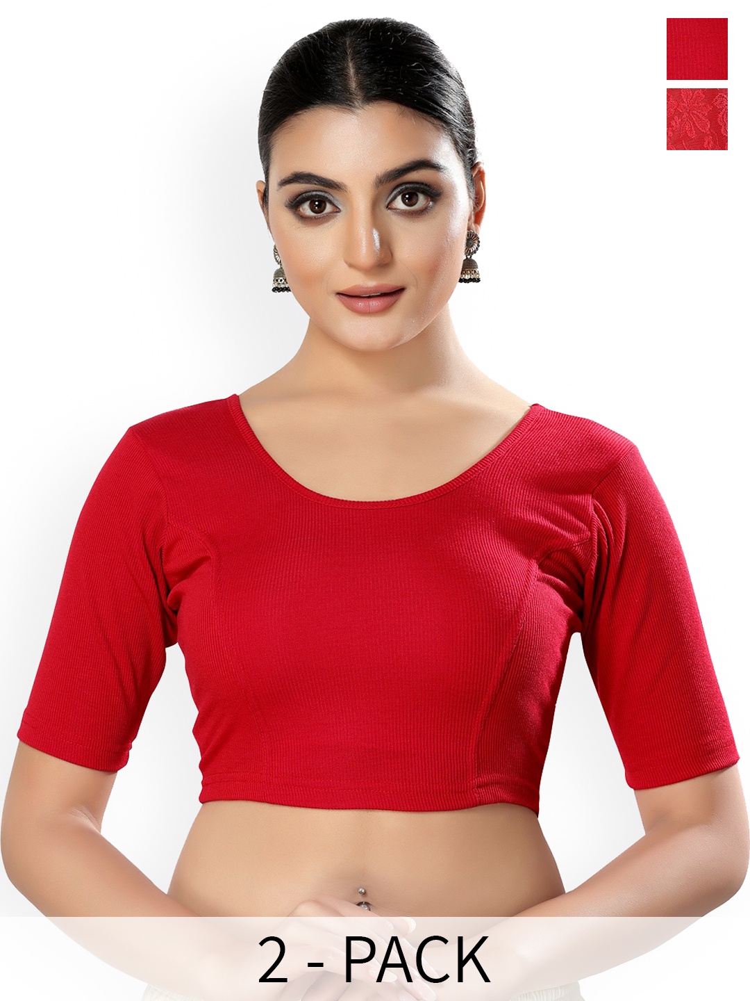 

SALWAR STUDIO Pack Of 2 Cotton Saree Blouse, Red