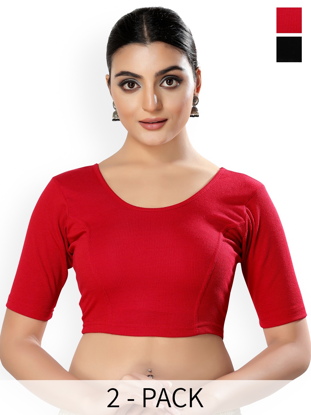 

SALWAR STUDIO Pack Of 2 Non Padded Saree Blouse, Red