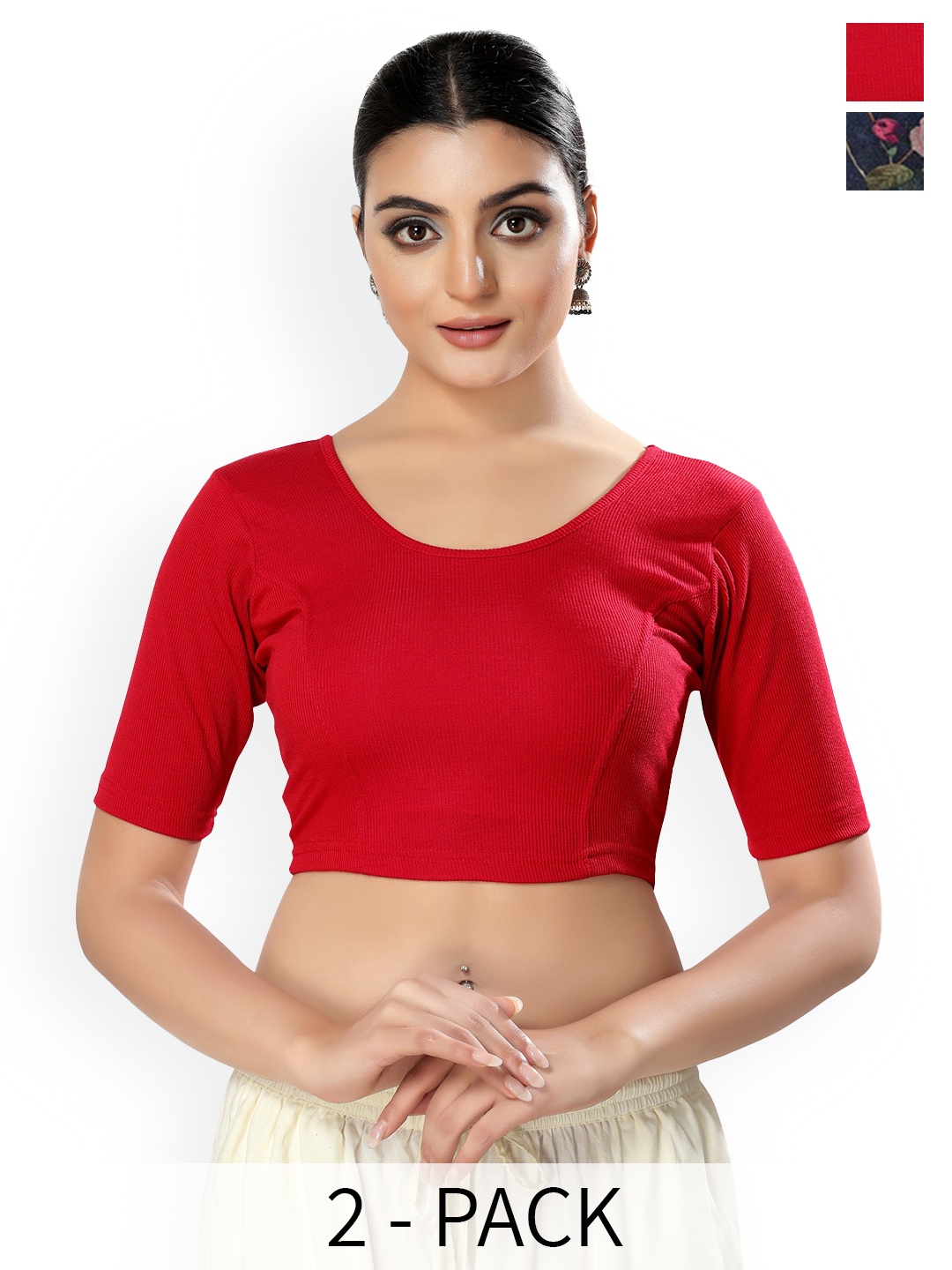 

SALWAR STUDIO Pack Of 2 Non Padded Cotton Saree Blouse, Red