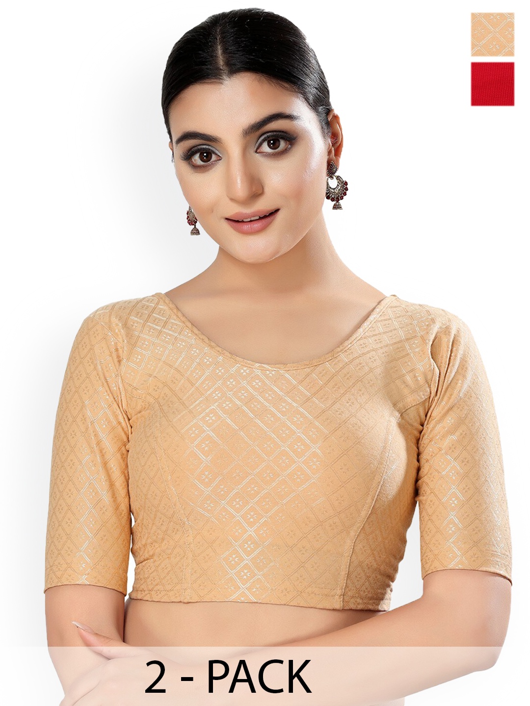 

SALWAR STUDIO Pack Of 2 Cotton Saree Blouse, Red