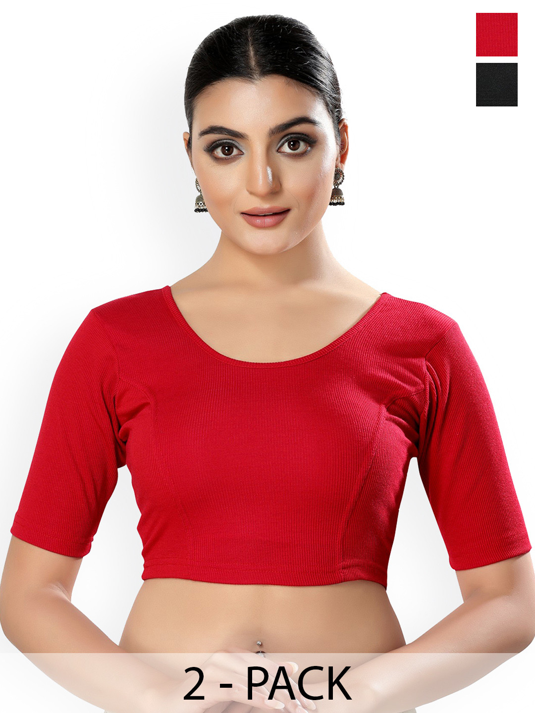 

SALWAR STUDIO Pack Of 2 Short Sleeves Saree Blouse, Red