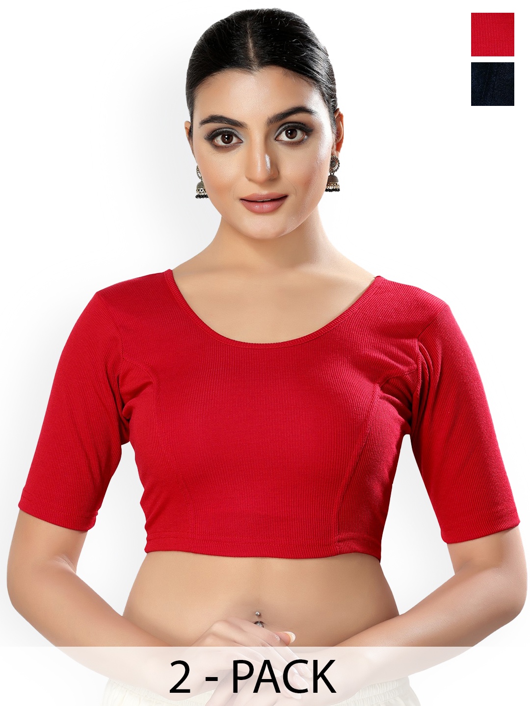 

SALWAR STUDIO Pack of 2 Cotton Saree Blouse, Red