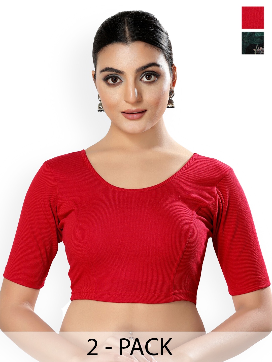

SALWAR STUDIO Pack Of 2 Non Padded Cotton Saree Blouse, Red