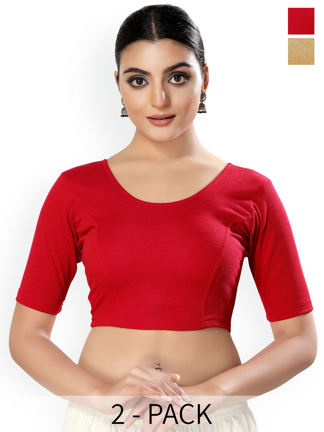 

SALWAR STUDIO Pack Of 2 Cotton Saree Blouse, Red
