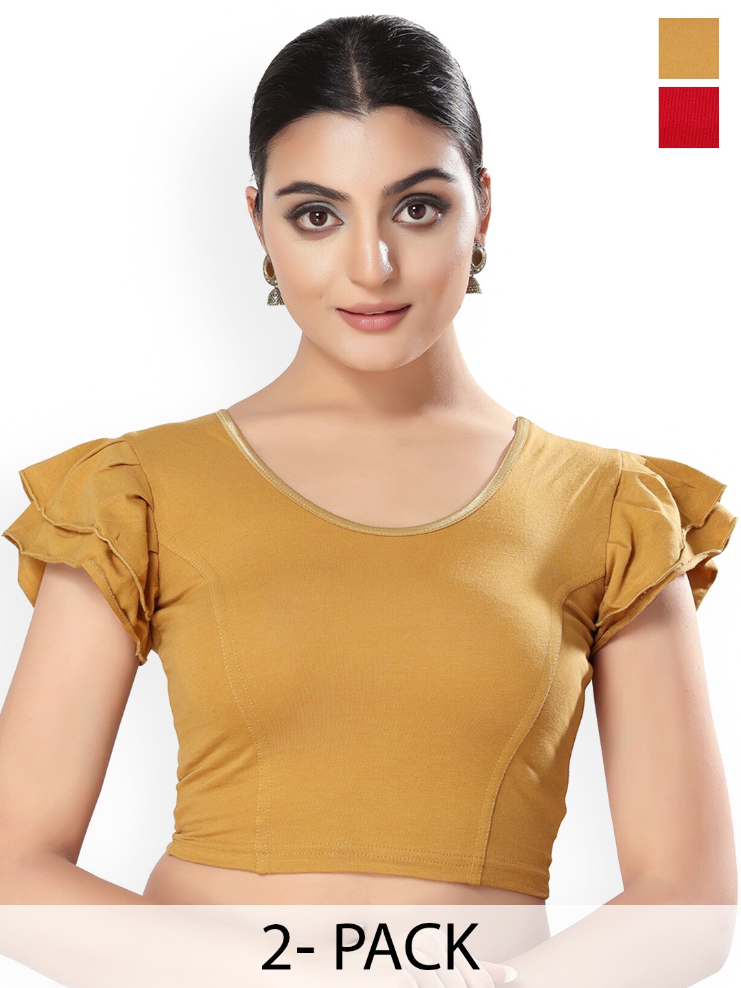 

SALWAR STUDIO Pack Of 2 Short Sleeves Saree Blouse, Red