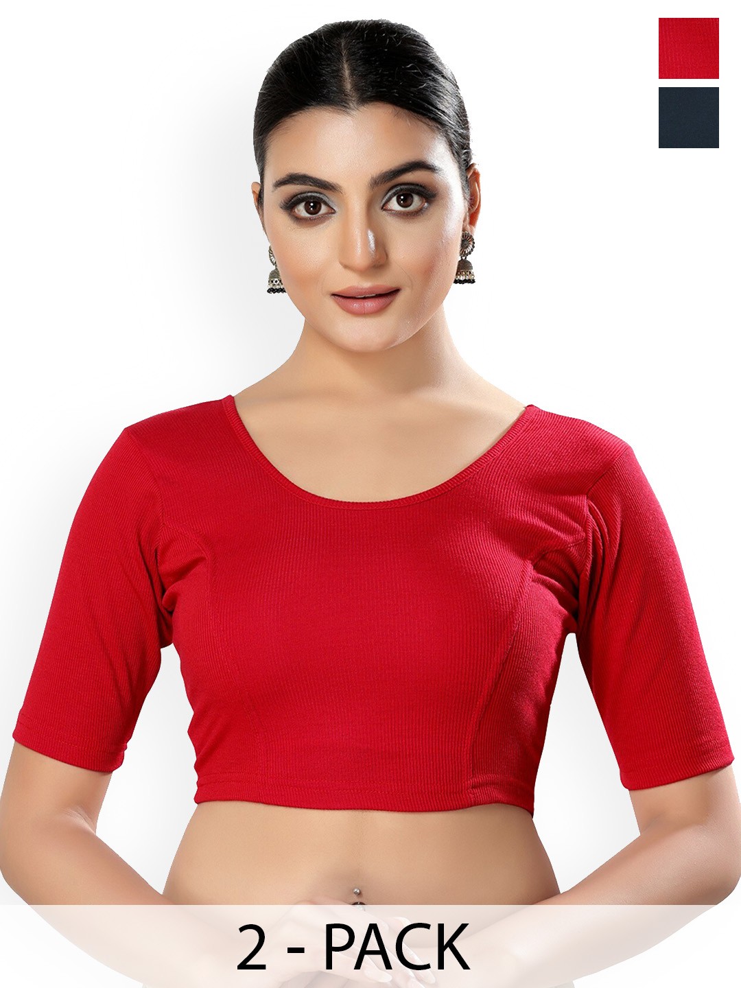 

SALWAR STUDIO Pack of 2 Cotton Saree Blouse, Red