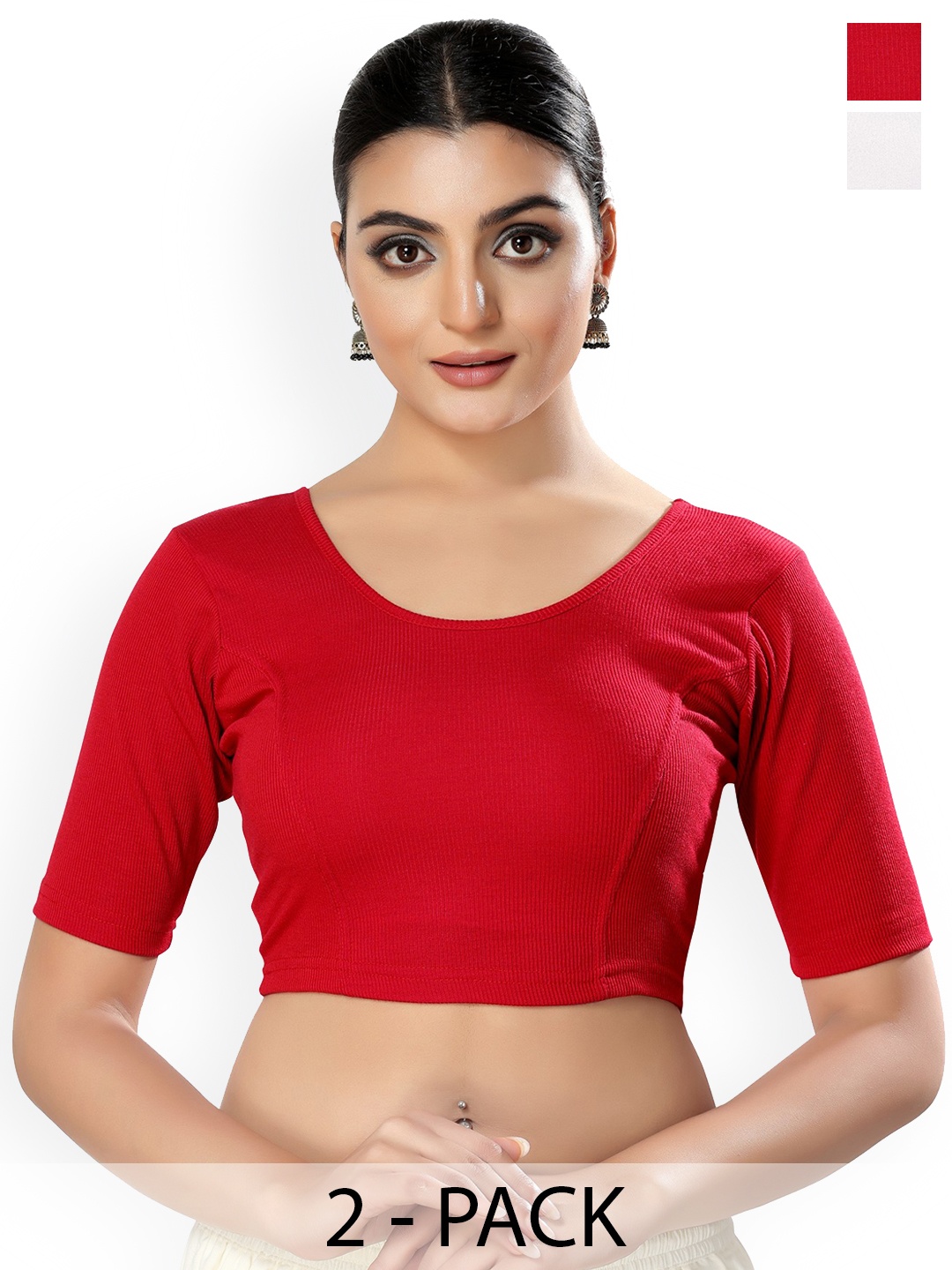 

SALWAR STUDIO Pack of 2 Cotton Lycra Saree Blouse, Red