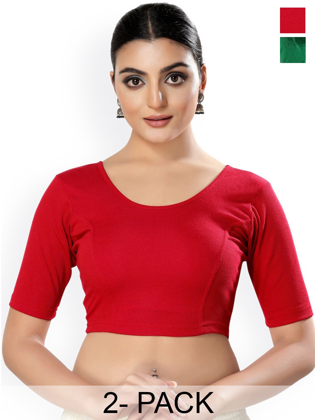 

SALWAR STUDIO Pack Of 2 Cotton Lycra Saree Blouse, Red