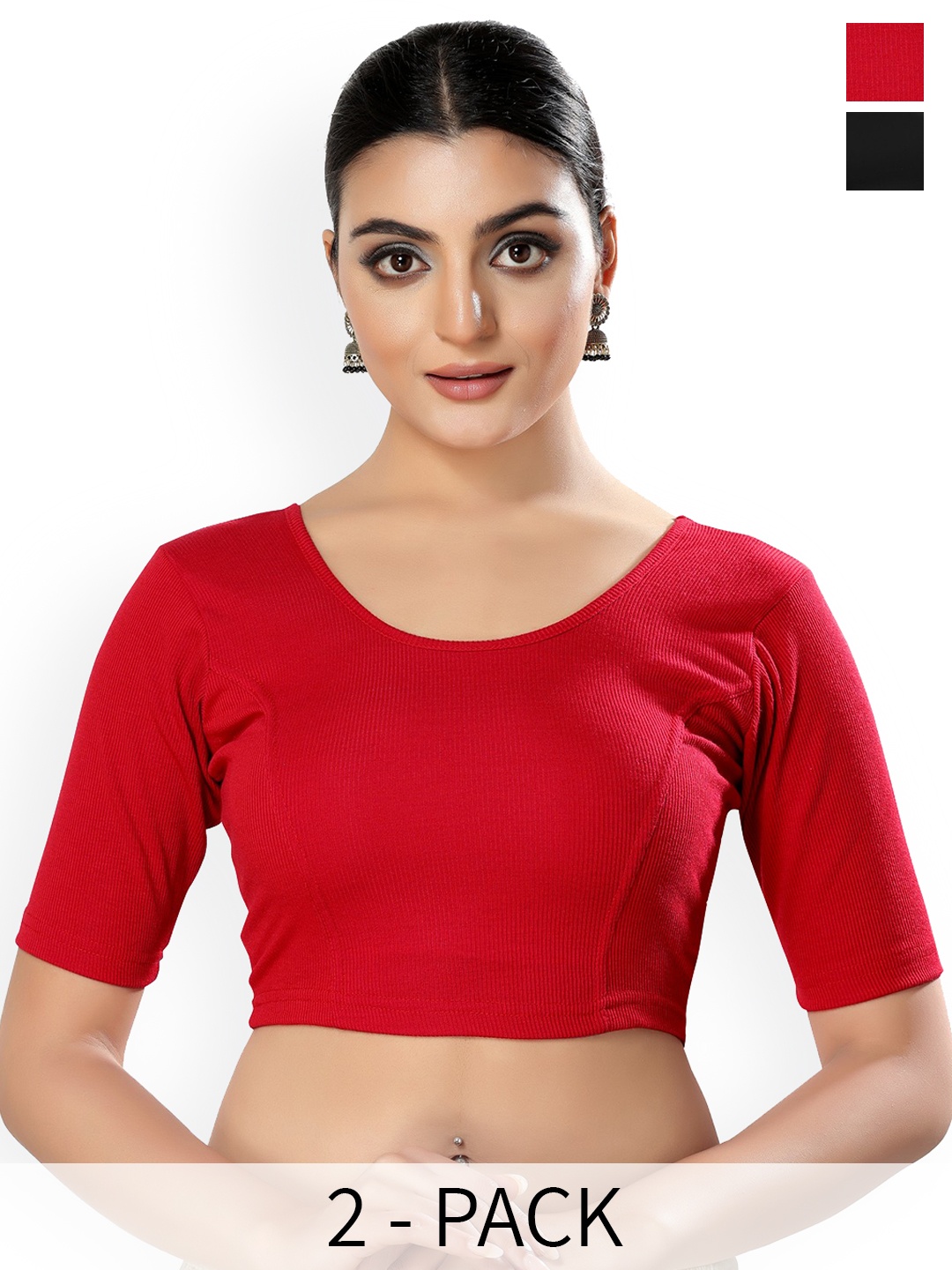 

SALWAR STUDIO Pack of 2 Cotton Lycra Saree Blouse, Red