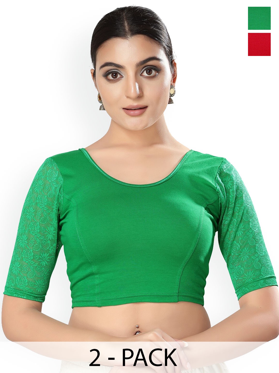 

SALWAR STUDIO Pack Of 2 Lycra Readymade Saree Blouse, Red