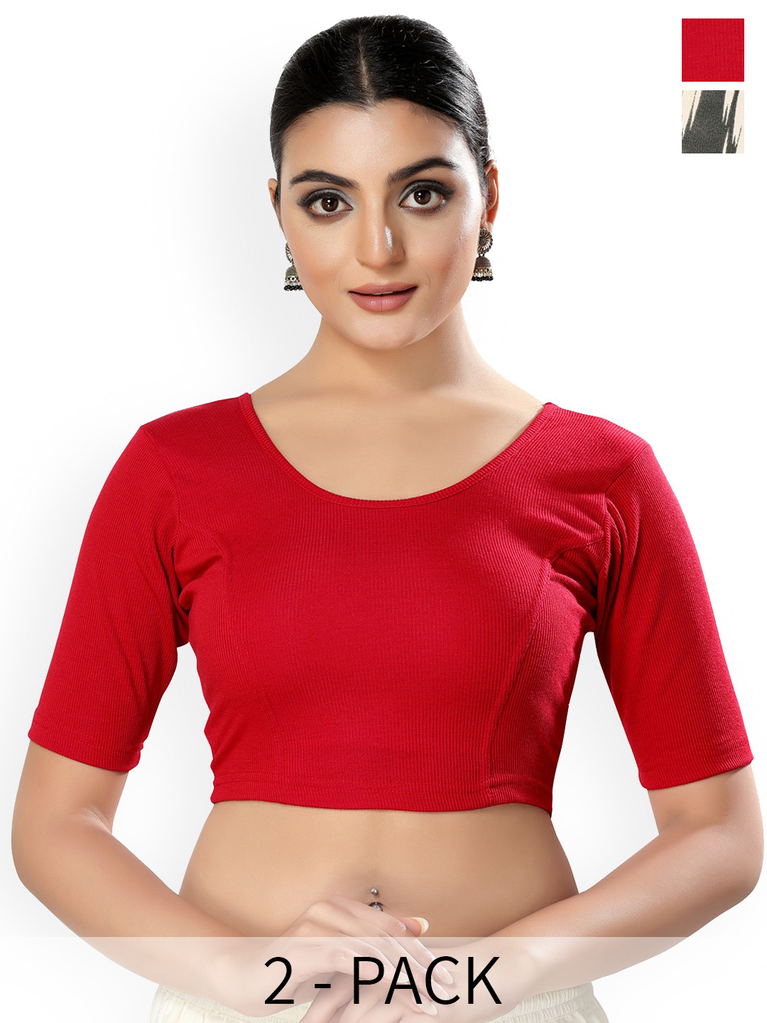 

SALWAR STUDIO Pack Of 2 Cotton Saree Blouse, Red