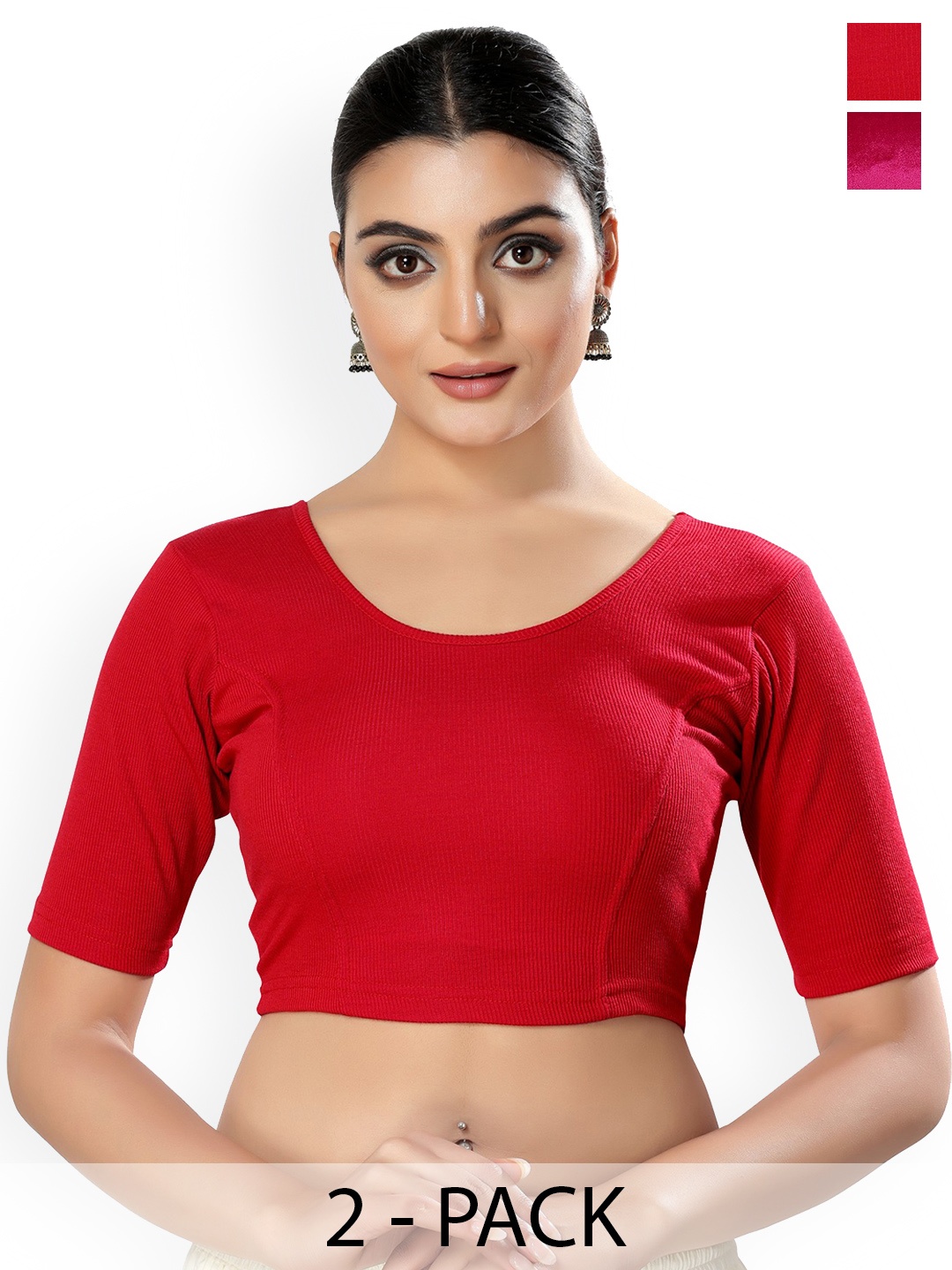 

SALWAR STUDIO Pack Of 2 Cotton Saree Blouse, Red