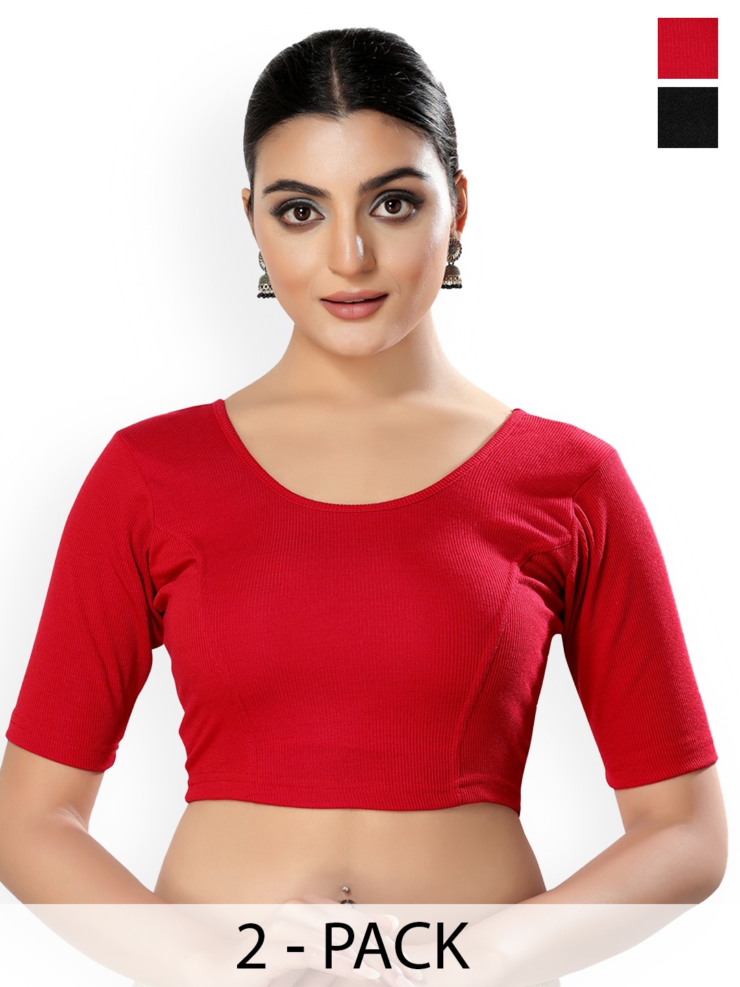 

SALWAR STUDIO Pack of 2 Cotton Lycra Saree Blouse, Red