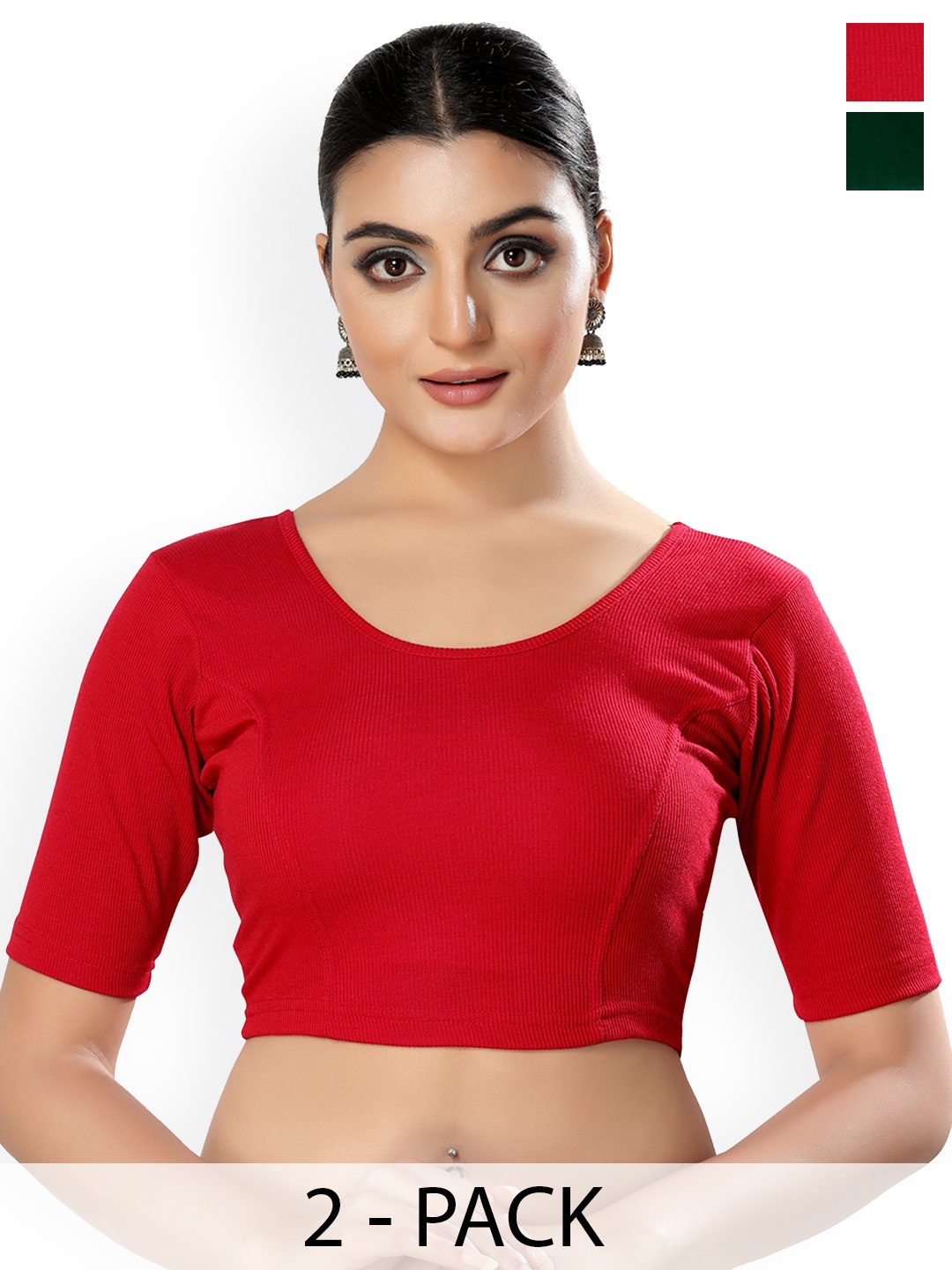 

SALWAR STUDIO Pack Of 2 Cotton Saree Blouse, Red