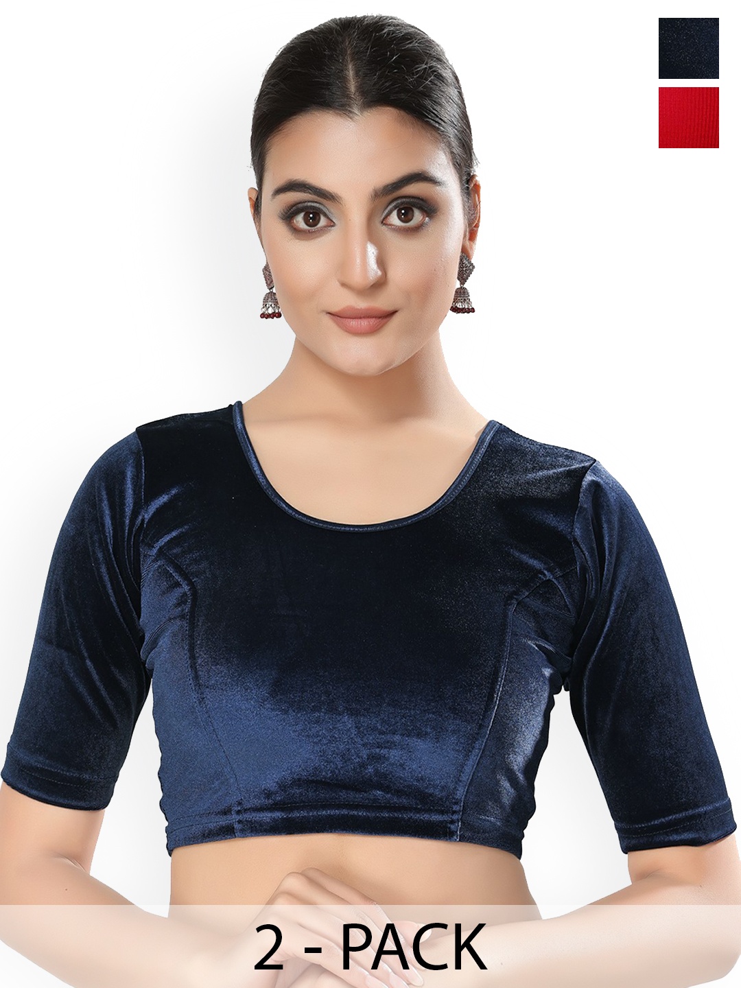 

SALWAR STUDIO Pack of 2 Round-Neck Stretchable Saree Blouse, Blue