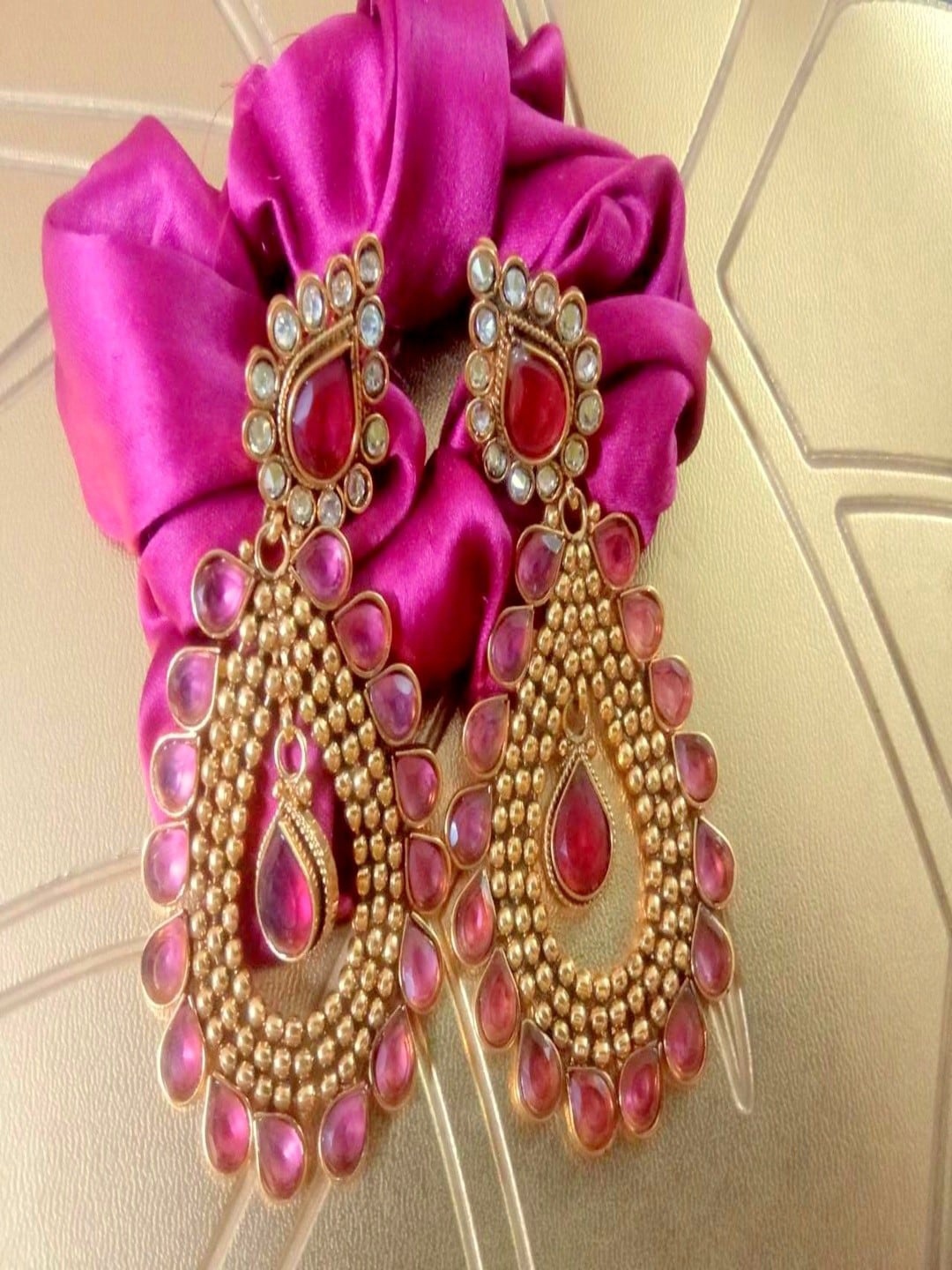 

Runjhun Gold Plated Stone Studded Classic Drop Earrings