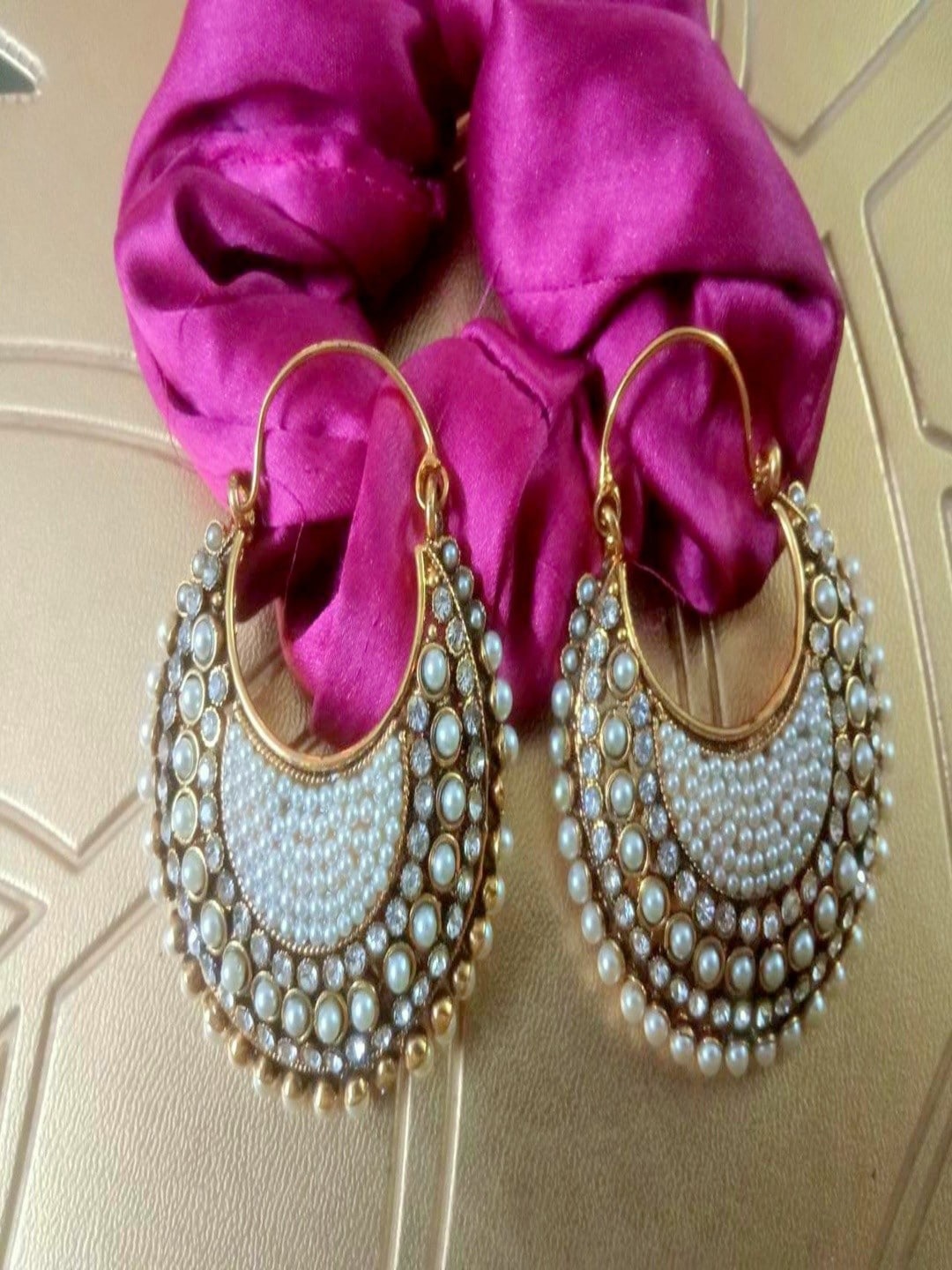 

Runjhun Gold Plated Artificial Stones Chandbalis