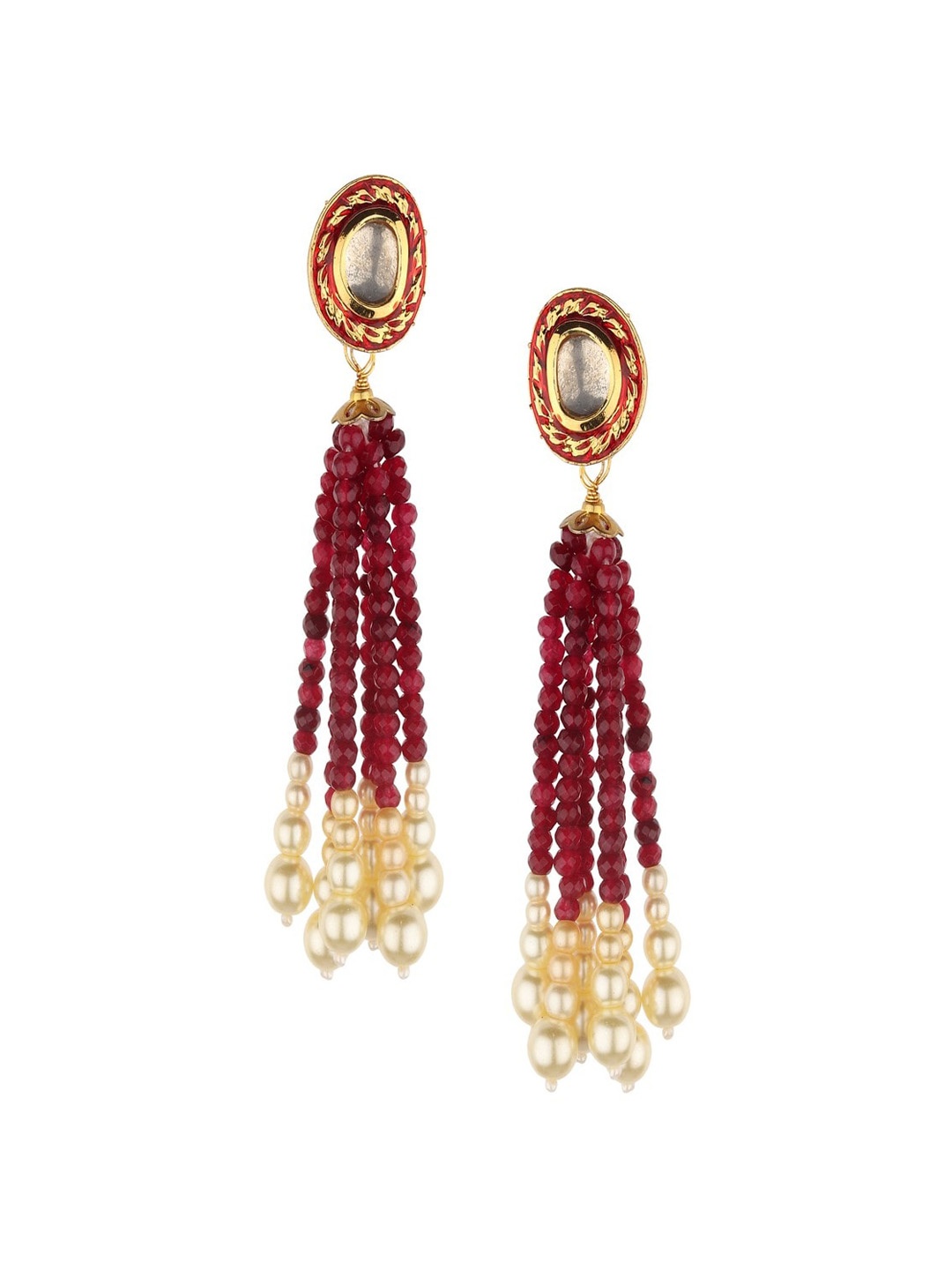 

Runjhun Gold-Plated Artificial Stones-Studded & Beaded Classic Drop Earrings