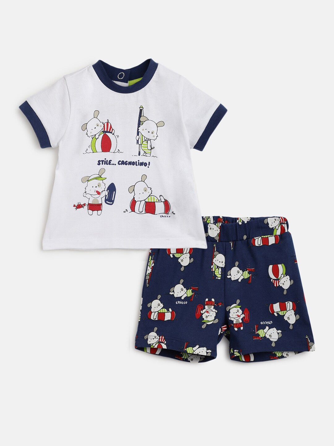 

Chicco Infant Boys Printed Pure Cotton T-shirt With Shorts, White