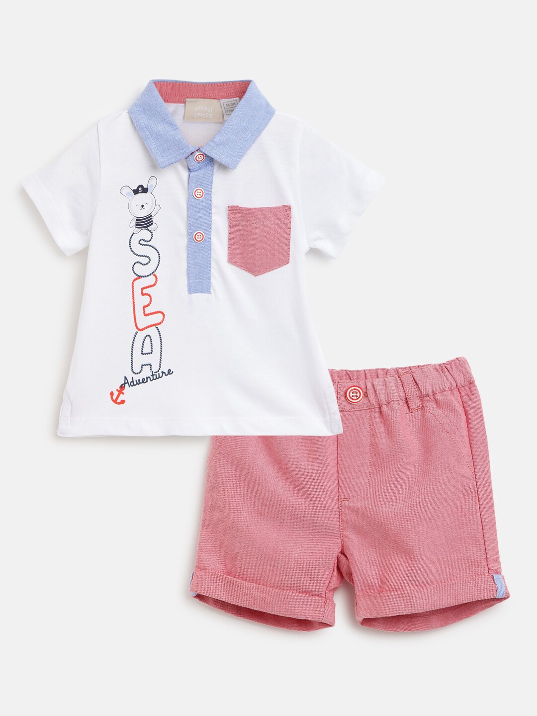 

Chicco Boys Typography Printed Pure Cotton T-shirt With Shorts, White