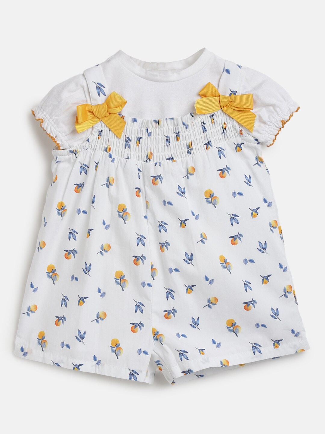 

Chicco Girls Floral Printed Dungaree With Top, White