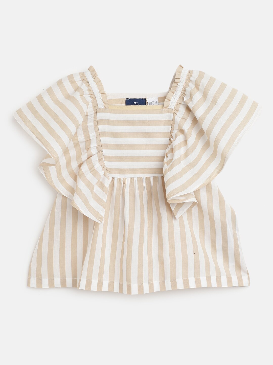

Chicco Striped Girls Flutter Sleeves Cotton Peplum Top, Beige