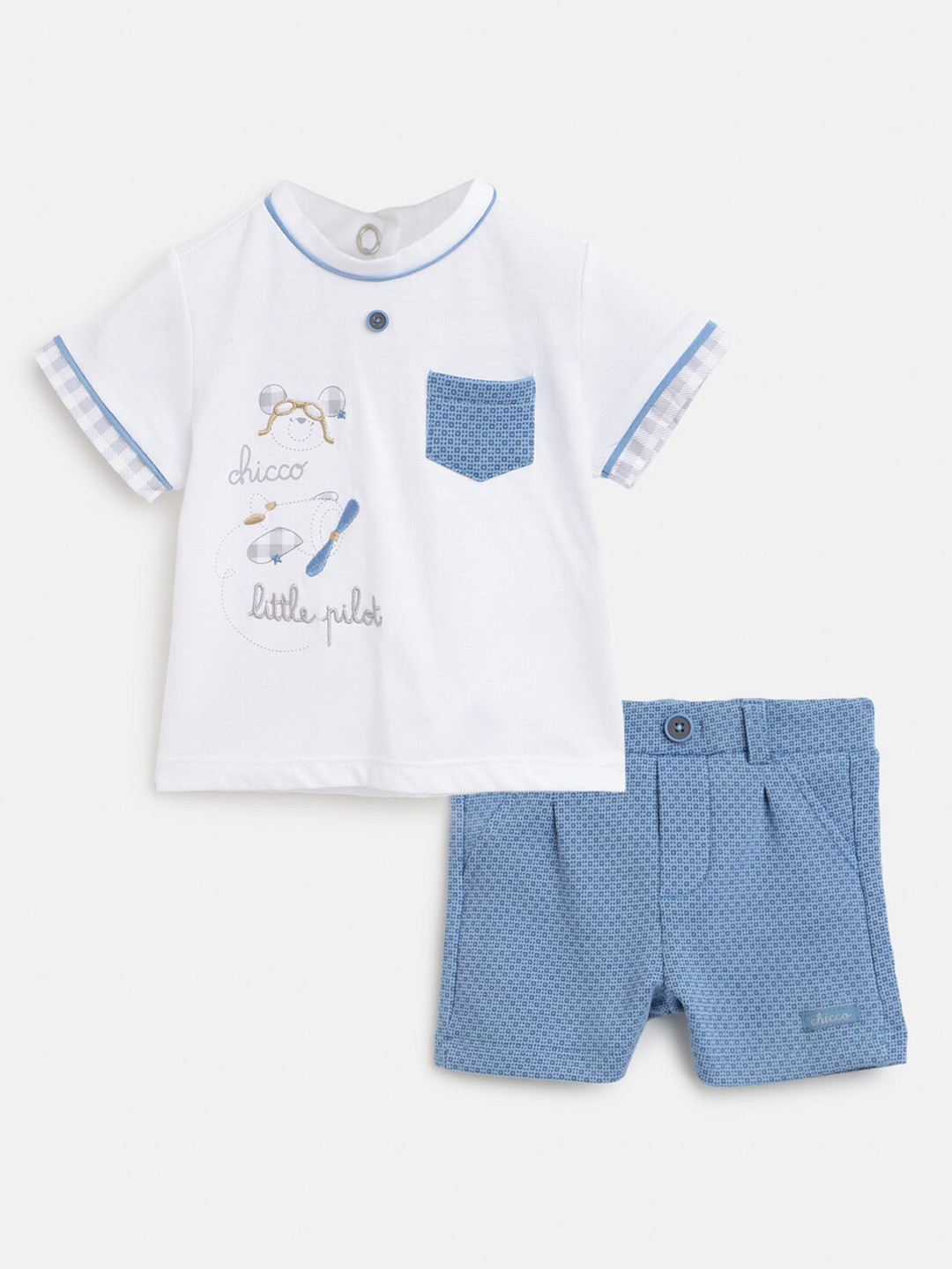 

Chicco Infant Boys Printed Pure Cotton T-shirt With Shorts, Blue