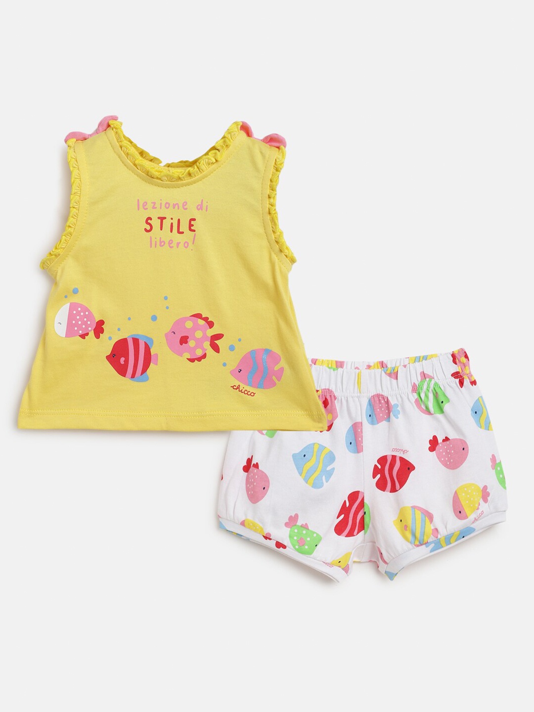 

Chicco Infant Girls Printed Pure Cotton Top With Shorts, Yellow