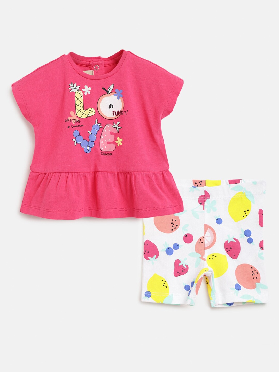 

Chicco Girls Printed Top With Shorts, Pink