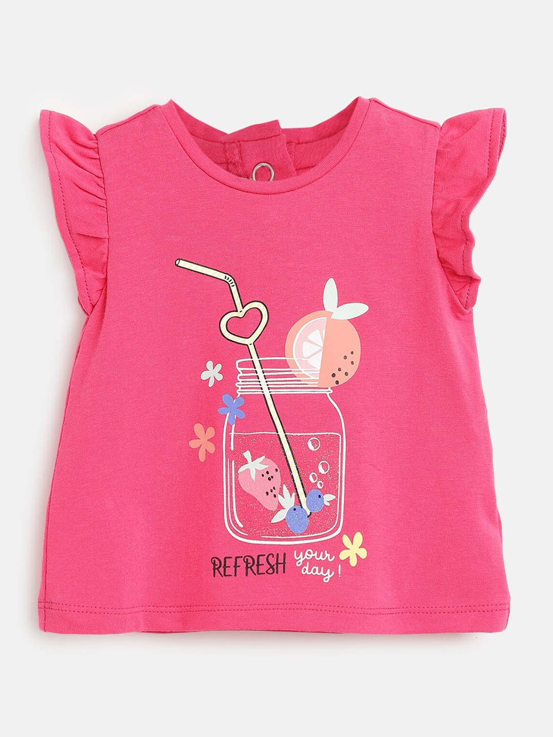 

Chicco Girls Graphic Printed Flutter Sleeves Cotton Top, Pink