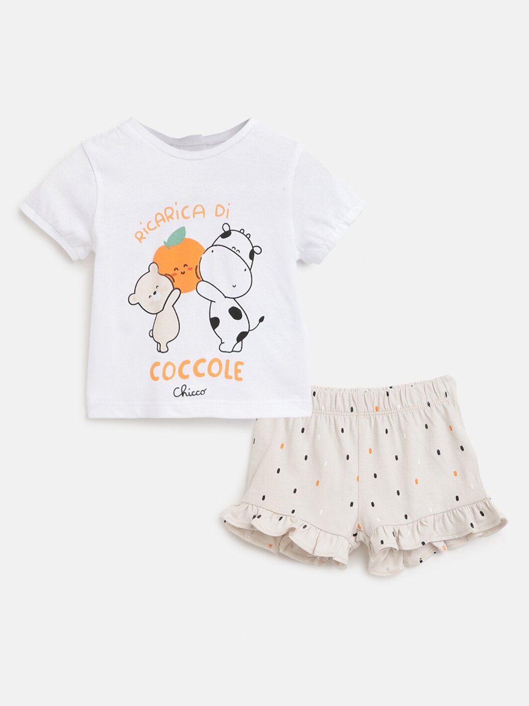 

Chicco Infant Girls Conversational Printed Top With Shorts, Beige