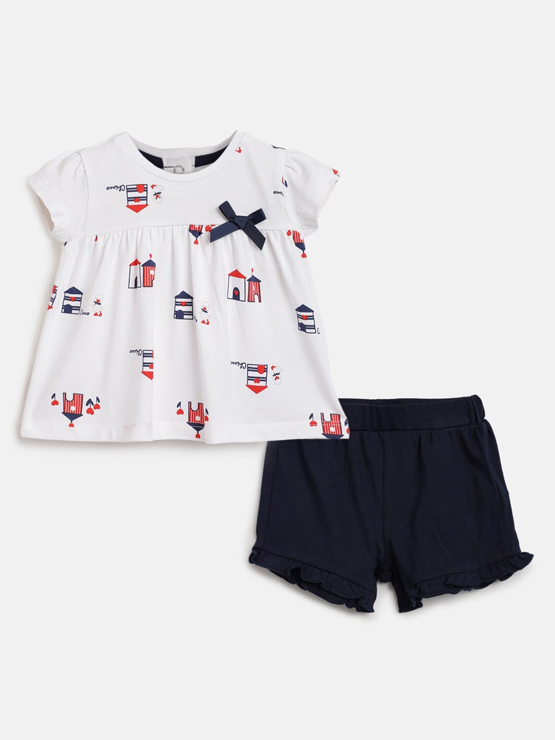 

Chicco Girls Conversational Printed Top With Shorts, Navy blue