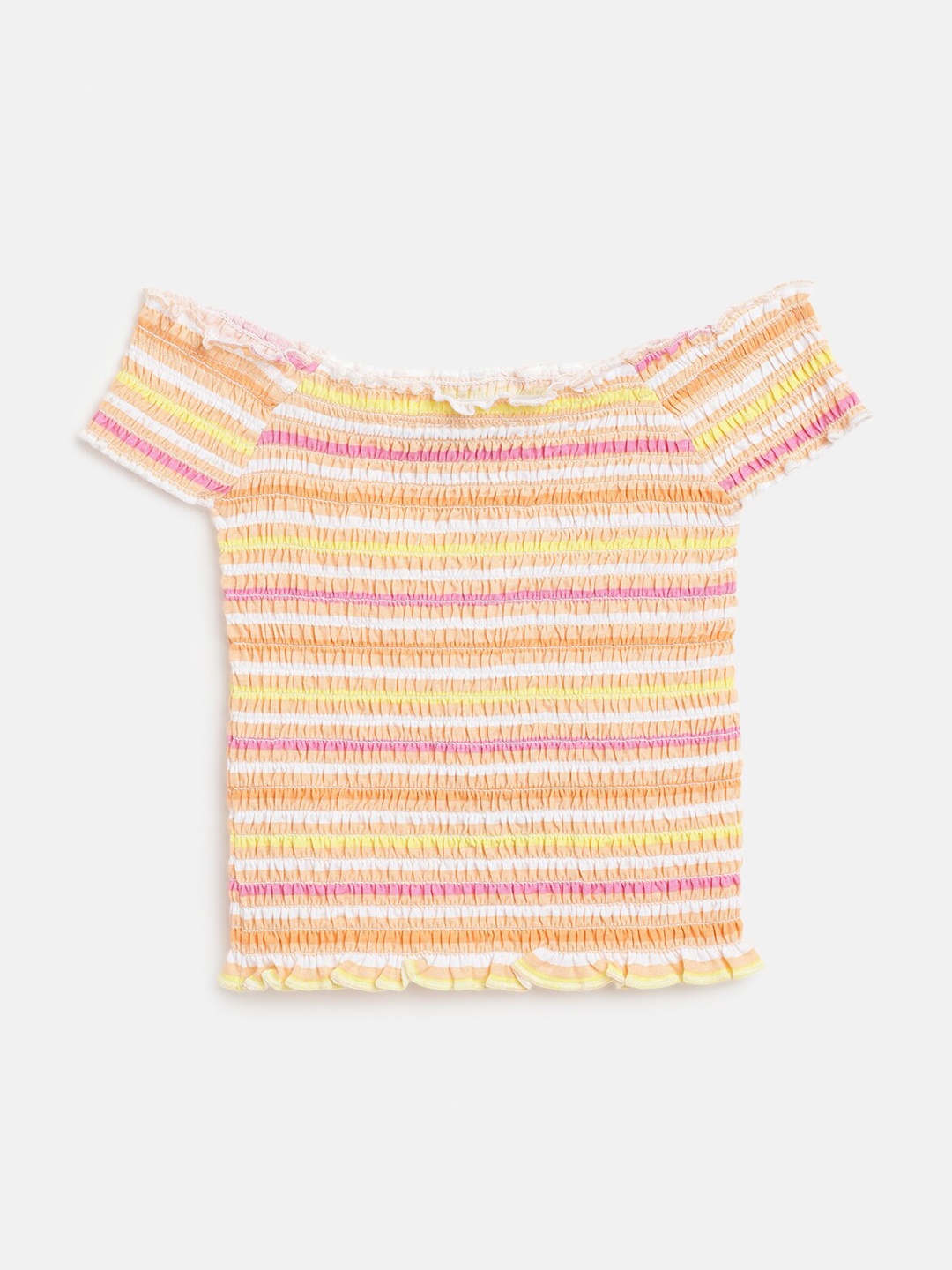 

Chicco Girls Striped Off-Shoulder Cotton Top, Orange