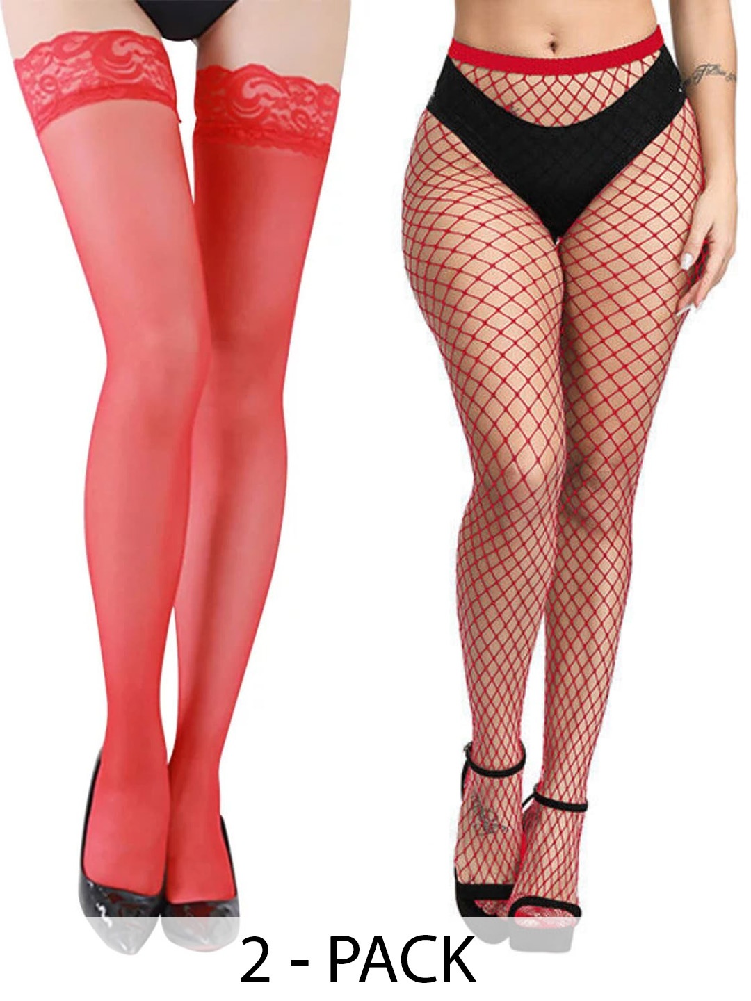 

BAESD Pack Of 2 Self Designed Sheered Stockings, Red