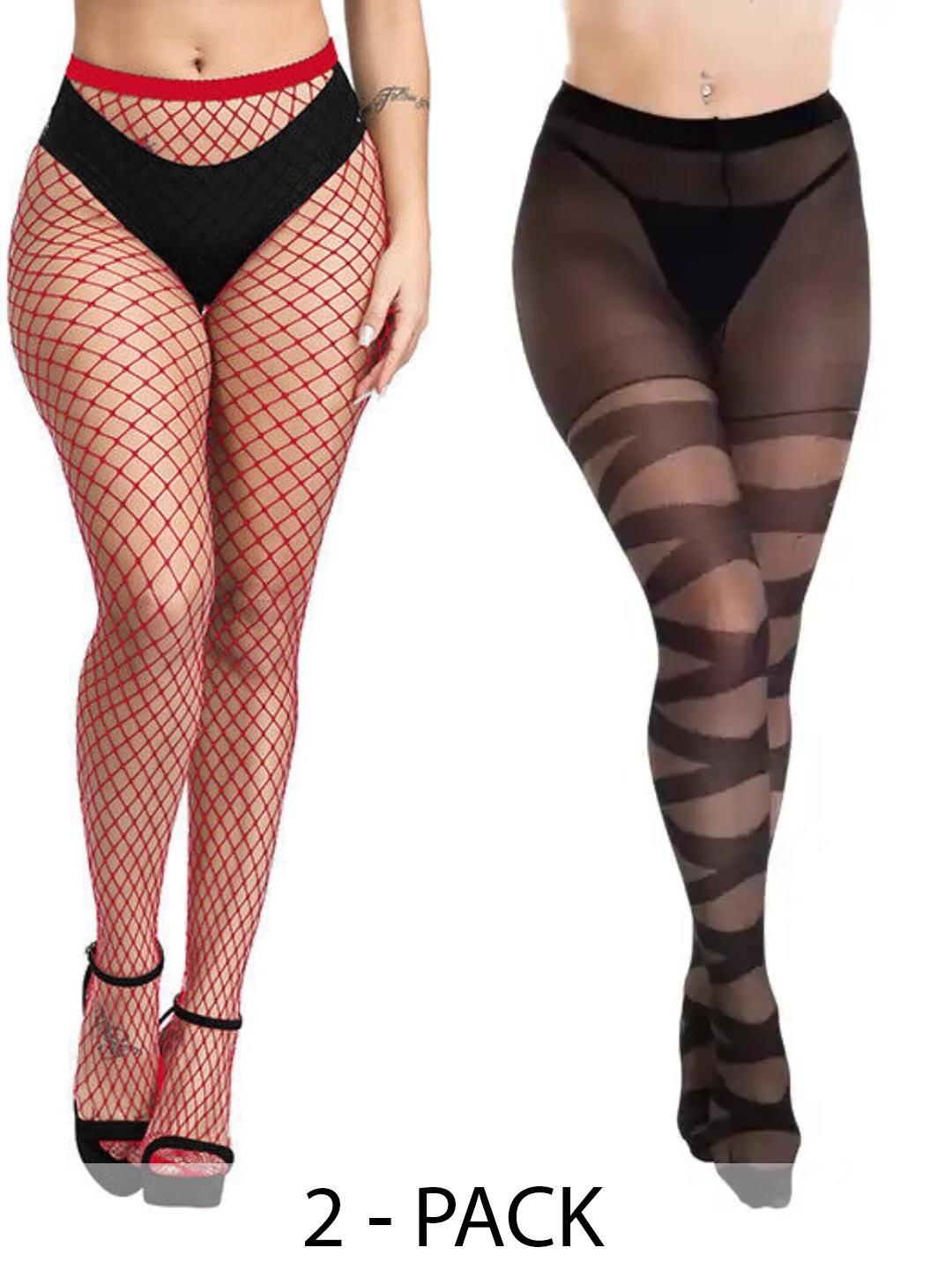 

BAESD Pack Of 2 Self Design Sheered Stockings, Red