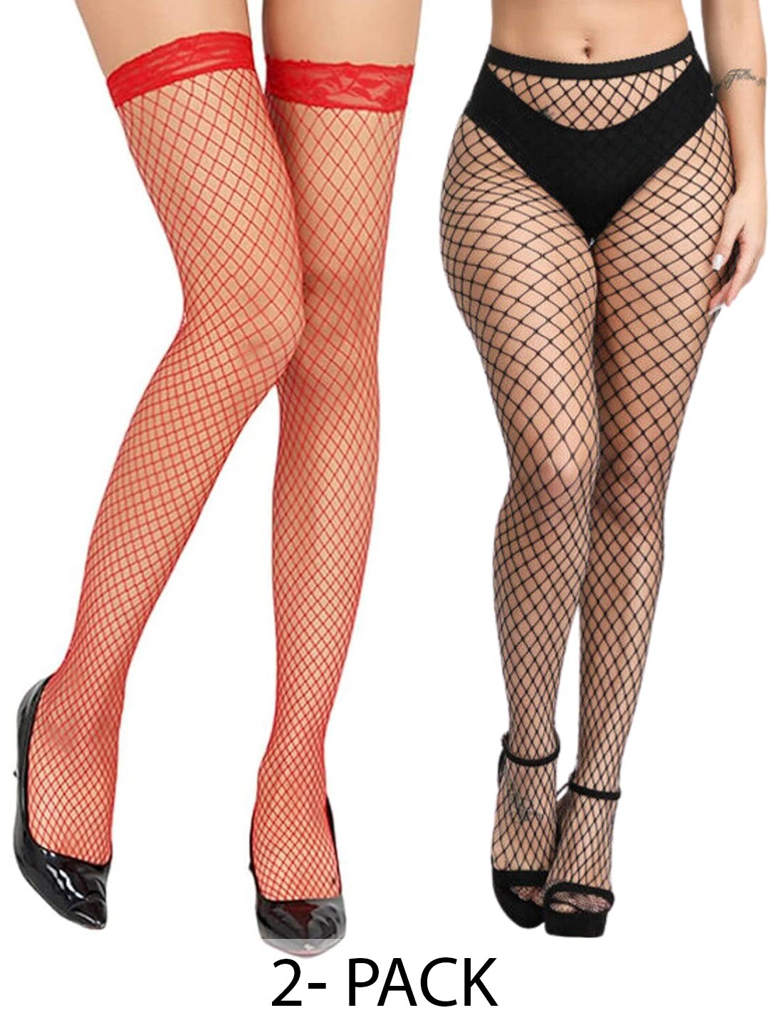

BAESD Pack Of 2 Self Designed Sheered Stockings, Red