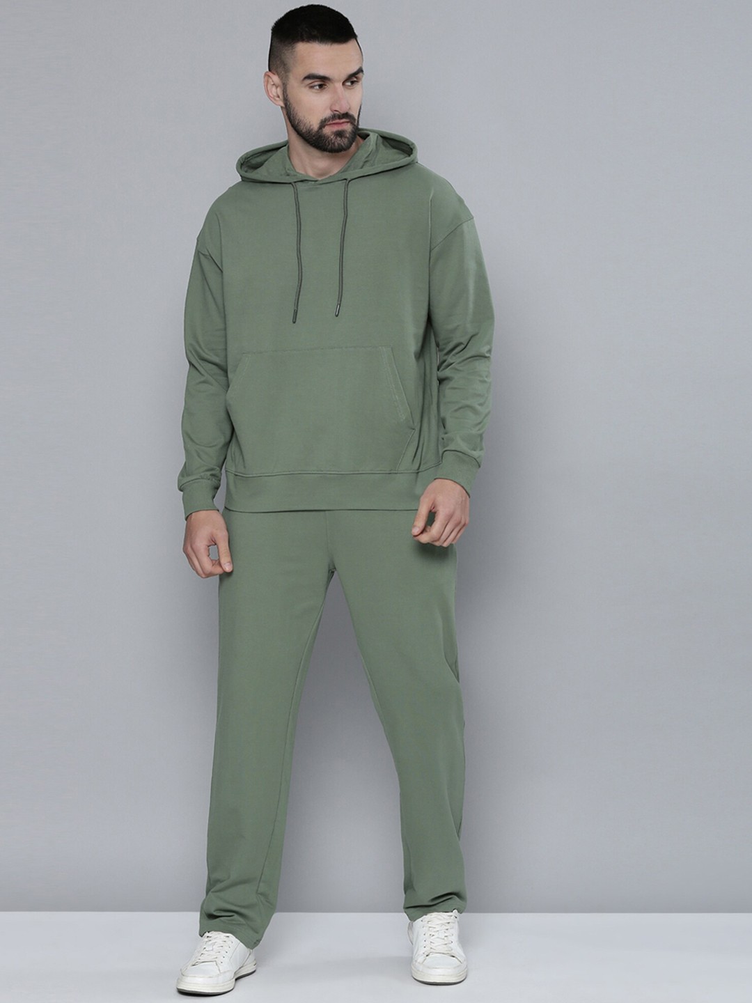 

Maniac Solid Hooded Sweatshirt and Trousers Tracksuit, Green