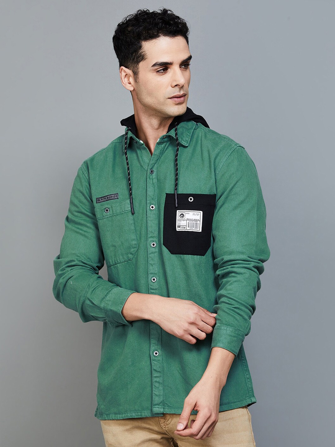 

Bossini Hooded Long Sleeves Cotton Shacket, Green