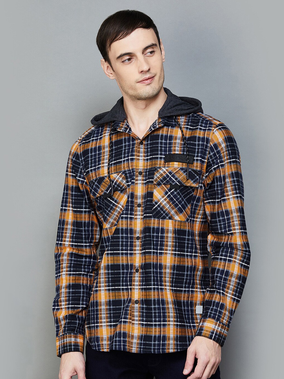 

Bossini Slim Fit Tartan Checked Hooded Shacket, Orange