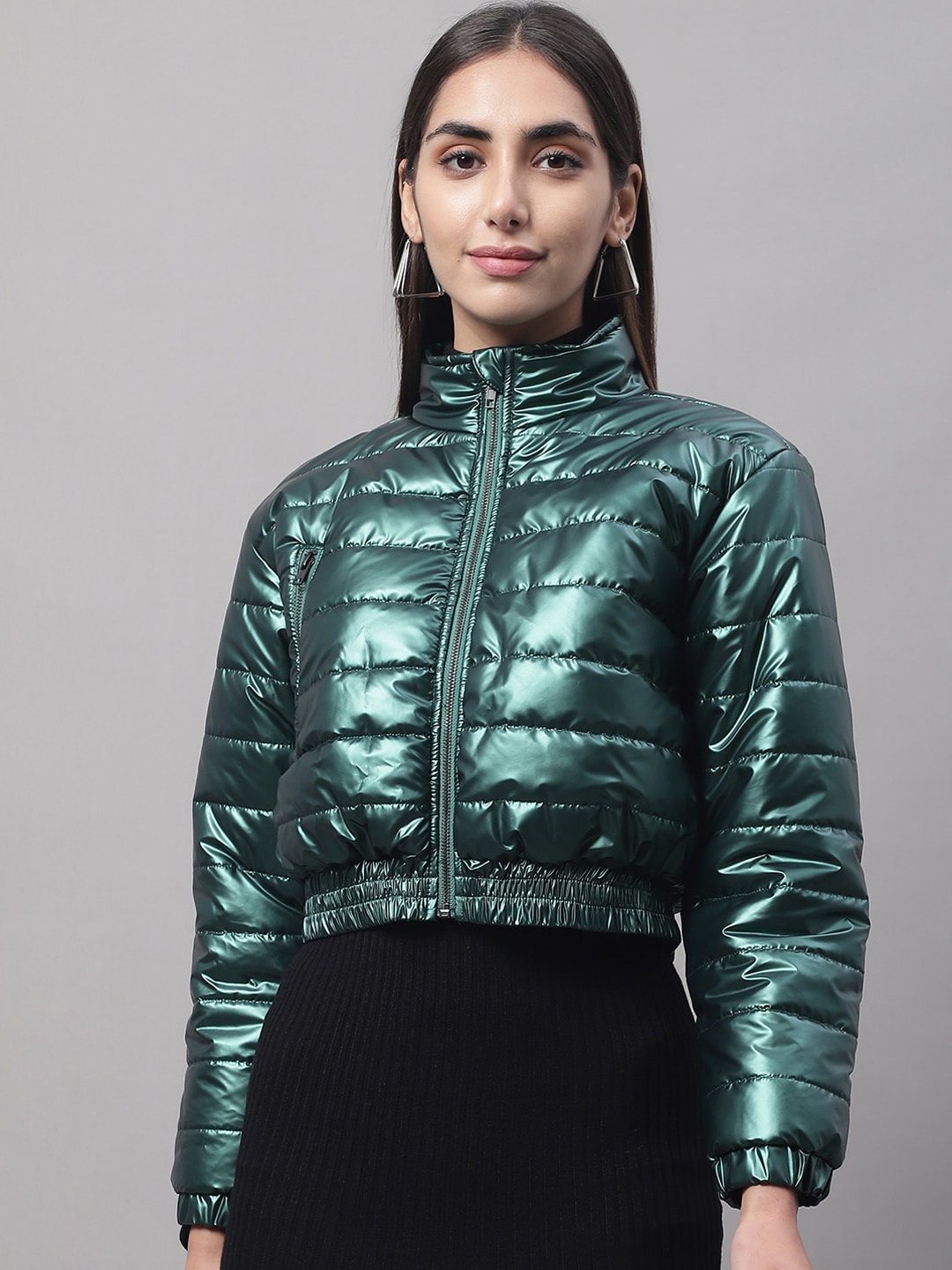 

PERFKT-U Women Green Insulator Long Sleeves Fashion Jacket