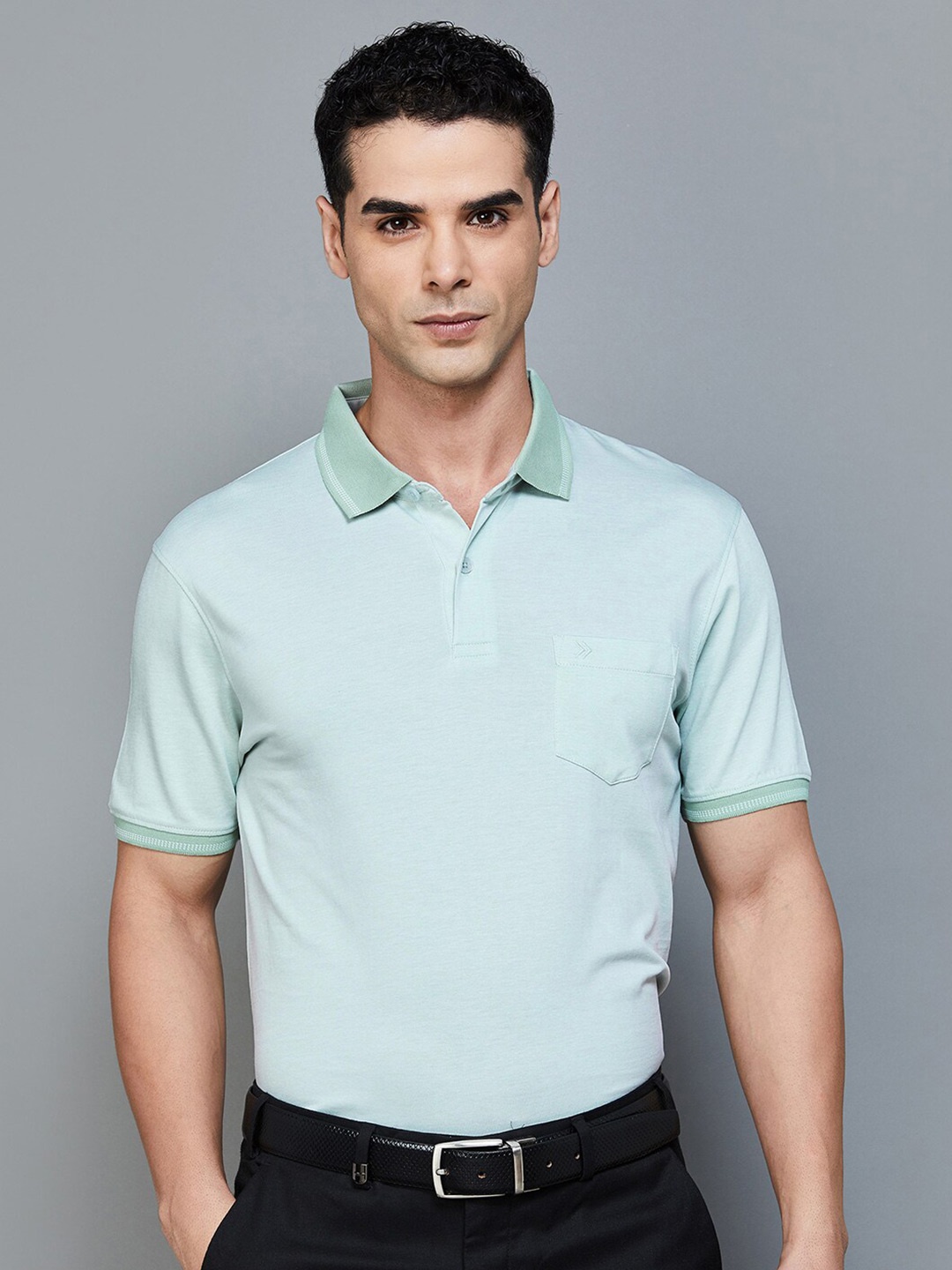 

CODE by Lifestyle Polo Collar Slim Fit Cotton T-shirt, Grey