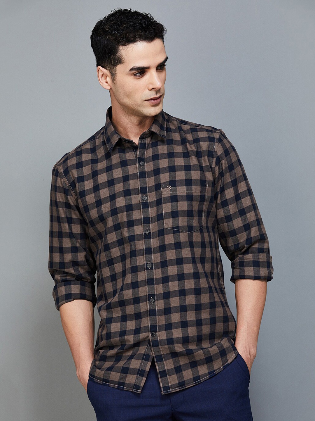 

CODE by Lifestyle Slim Fit Buffalo Checked Cotton Shirt, Brown