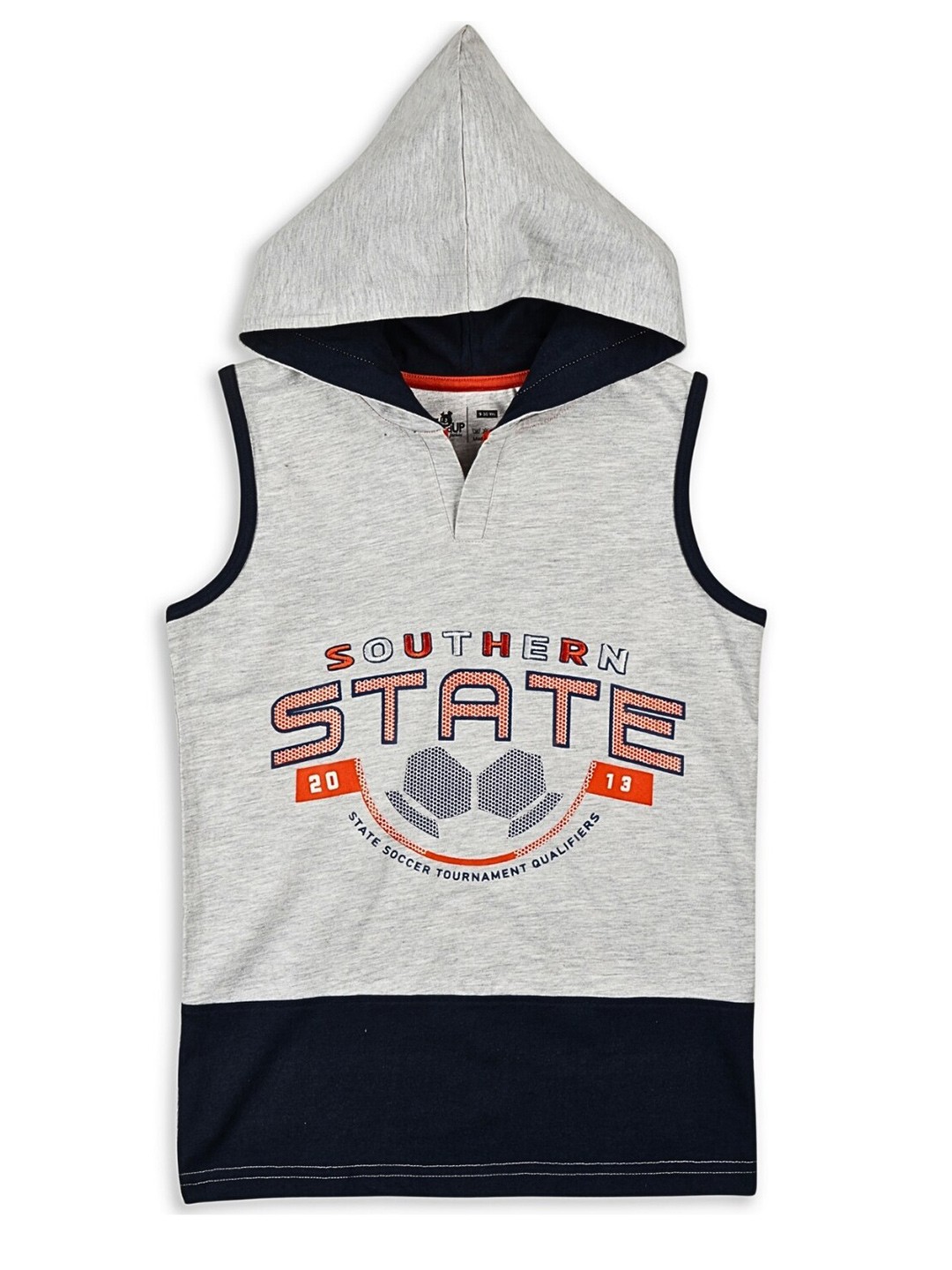 

Souped Up Fashion Boys Typography Printed Hooded Cotton T-shirt, Grey melange