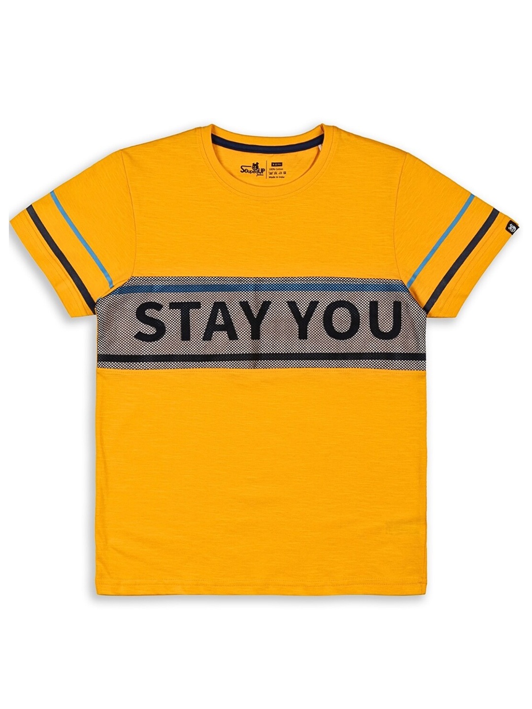 

Souped Up Fashion Boys Stay You Typography Printed Pure Cotton T-shirt, Yellow