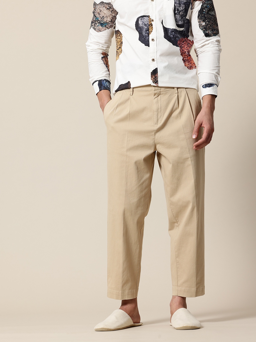 

Mr Bowerbird Men Oversized Fit Pleated Korean Trousers, Beige