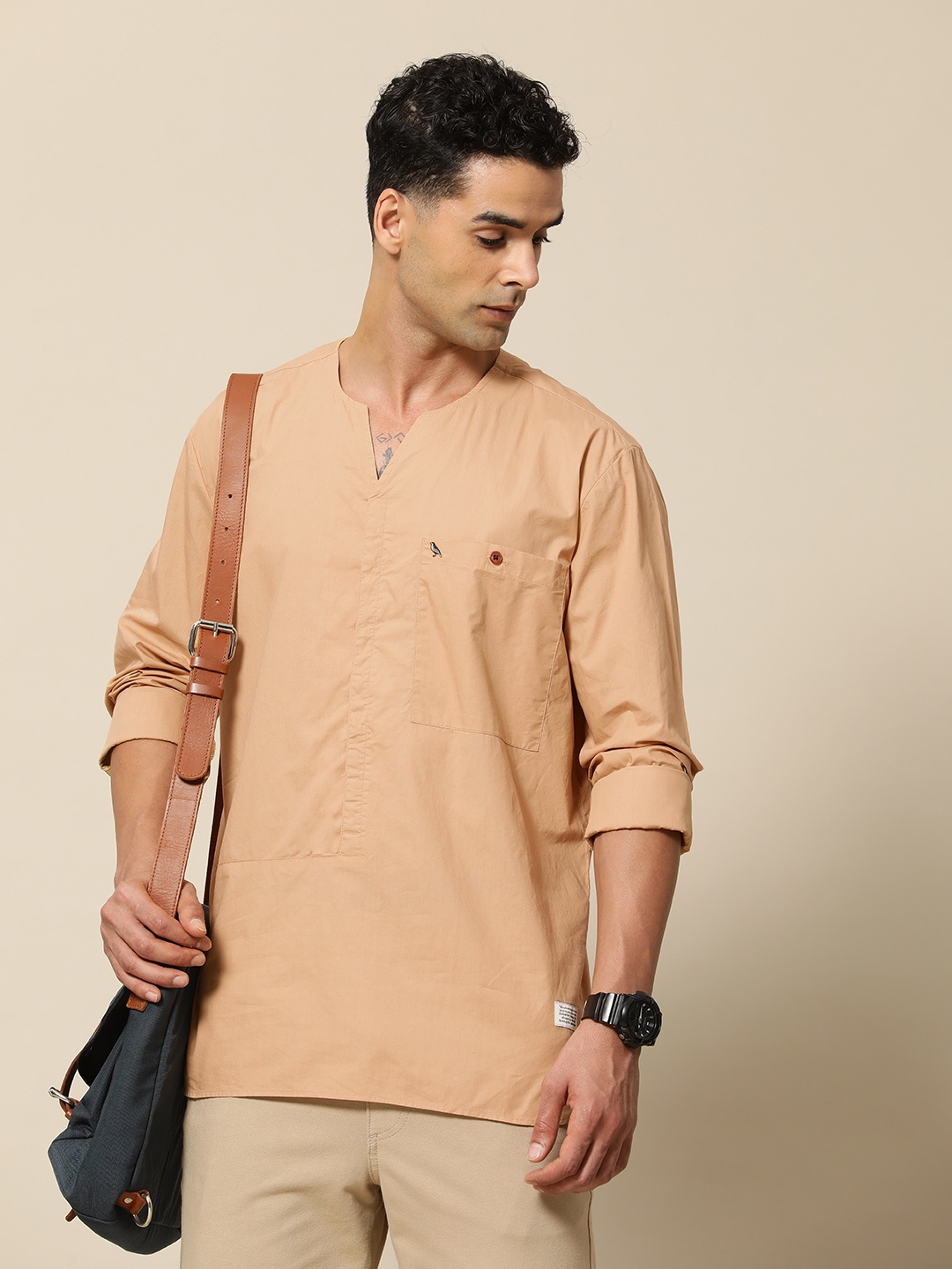 

Mr Bowerbird Men Premium Cotton Mul Kabir Casual Shirt, Beige